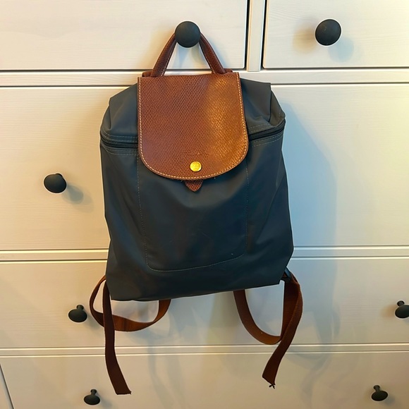 Longchamp Handbags - Longchamp Charcoal Backpack Purse - Le Pliage M